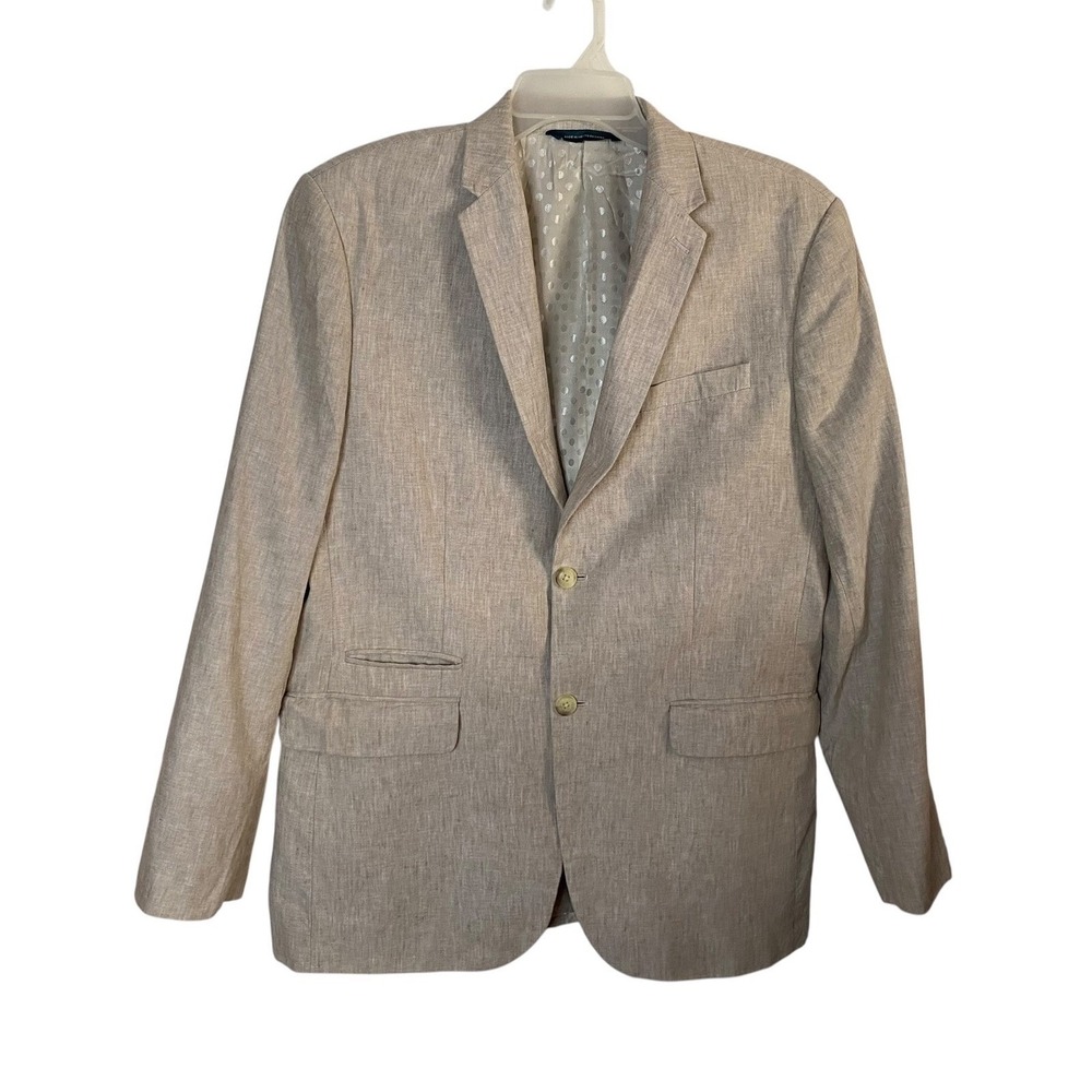 Perry Ellis Mens Linen Cotton Beige Tan Sports Jacket Blazer 42 Short Two Button